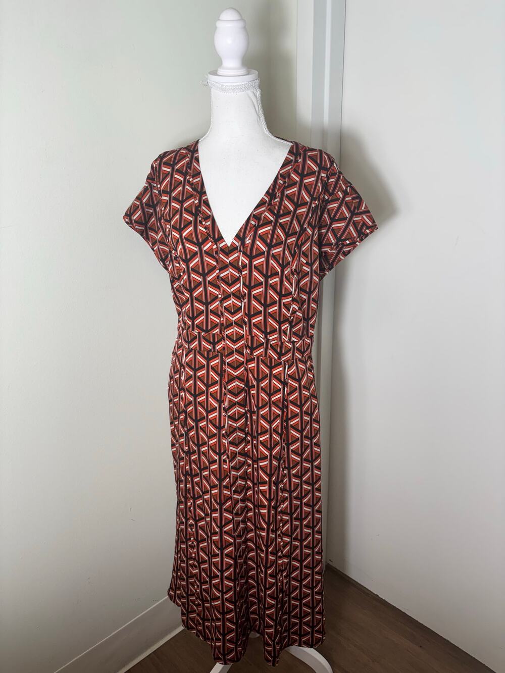 Diane Von Furstenberg Orange Geometric Maxi Dress Sz s